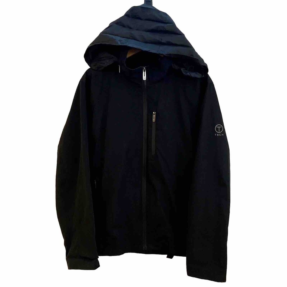 TUMI Tech Water Resistant Lightweight Windbreaker Jacket Mens Large Black Hooded